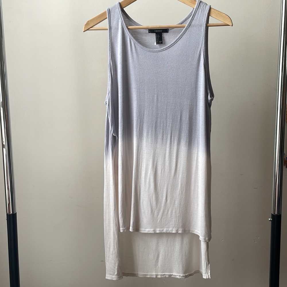 Forever 21 Dusty Blue To White Ombre Layered Workout Tank Top Scoop Neck- Large